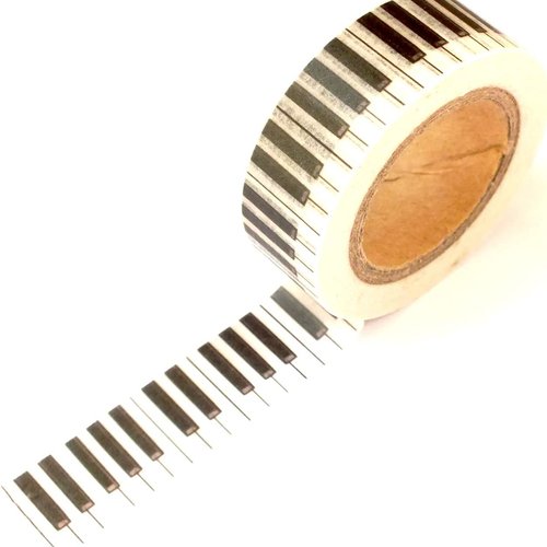 Ruban washi 15 mm x 10 m motif touche de piano noir et blanc