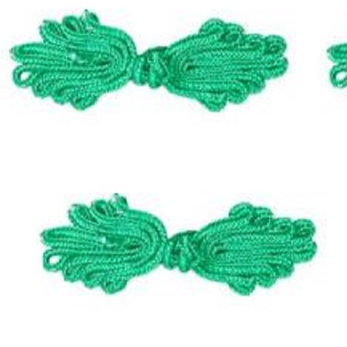 Lot 4 boutons brandebourg vert motif fantaisie polyester 6*2cm (04)