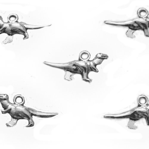 Lot 5 charms/breloques  plaqué argent : dinosaure 20*11mm (01)