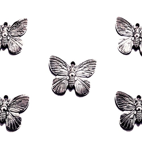 Lot  5 charms/breloques  plaqué argent :  papillon 18*15mm (01)