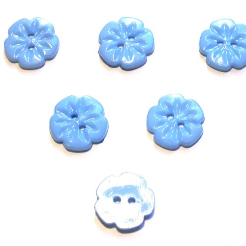 Lot 6 boutons acryliques : fleur bleu 15mm (01)