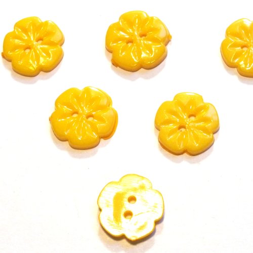 Lot 6 boutons acryliques : fleur jaune fonçé 15mm (01)