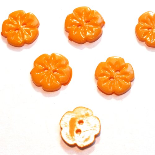 Lot 6 boutons acryliques : fleur orange 15mm (01)