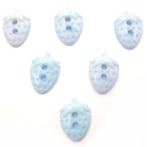 Lot 6 boutons acryliques : fraise bleu clair 16*11mm (03)