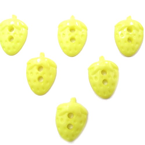 Lot 6 boutons acryliques : fraise jaune clair 16*11mm (03)