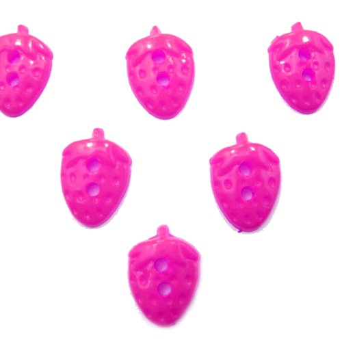 Lot 6 boutons acryliques : fraise rose fonçé 16*11mm (03)