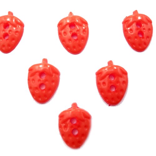 Lot 6 boutons acryliques : fraise rouge 16*11mm (03)