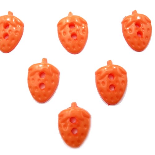 Lot 6 boutons acryliques : fraise orange 16*11mm (03)