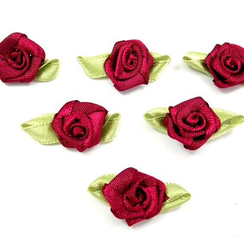 Lot 6 appliques tissus : rose couleur grenat 15mm