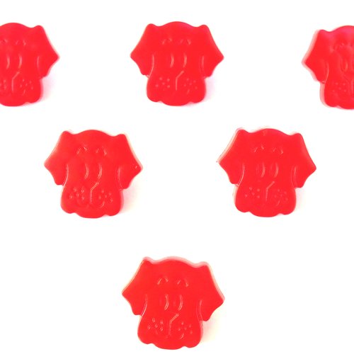 Lot 6 boutons acryliques : tete chien rouge 17*15mm