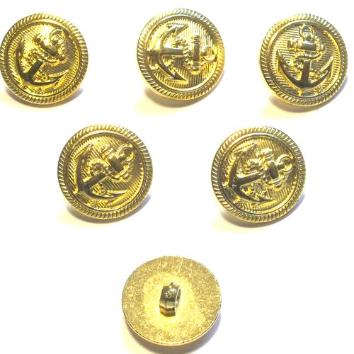 Lot 6 boutons acryliques :rond doré motif ancre 20mm