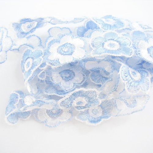Ruban polyester : bleu motif fleur largeur 25mm longueur 100cm (14)