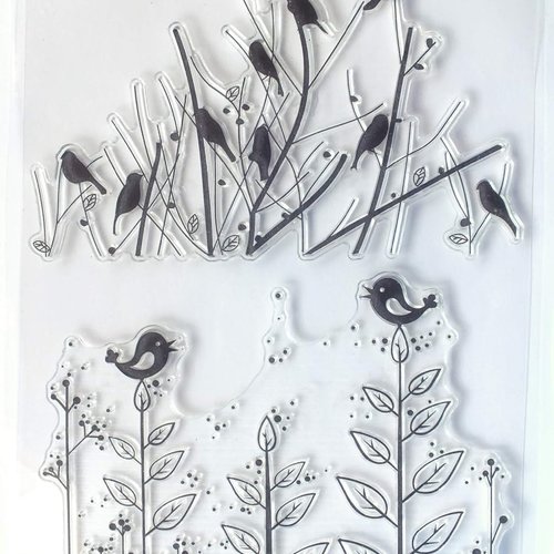 Tampons silicone transparent oiseaux sur branches
