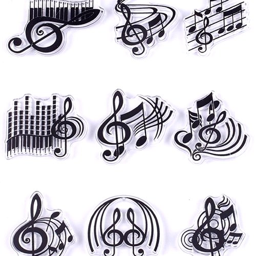 Tampons silicone transparent  motifs notes ,portée, clés musicales