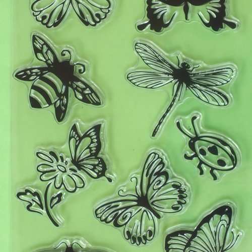 Tampons silicone transparent  motifs papillons libellule et coccinelle