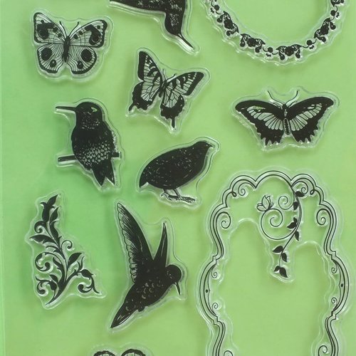 Tampons silicone transparent  motifs oiseaux cadres et papillons