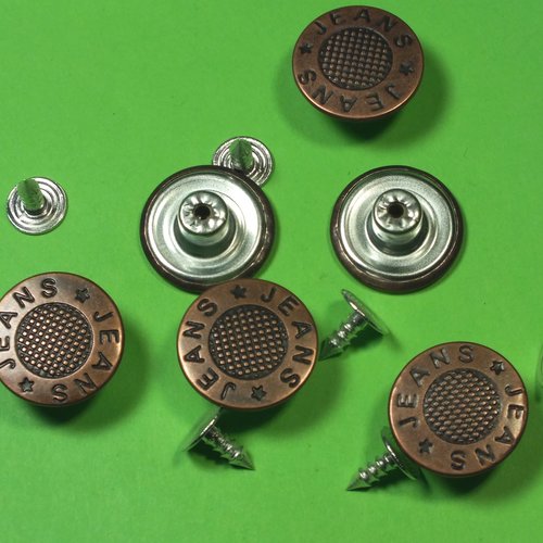 Lot 6 boutons metal 17mm : rond à pression pour jean (79)