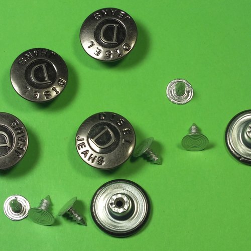 Lot 6 boutons metal 17mm : rond à pression pour jean (80)