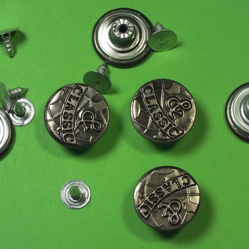 Lot 6 boutons metal 17mm : rond à pression pour jean (82)