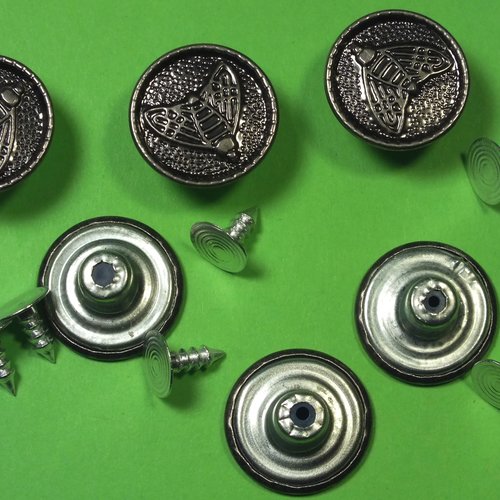 Lot 6 boutons metal 17mm : rond à pression pour jean (83)
