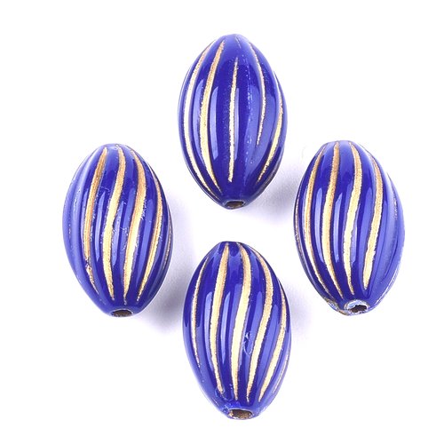 Lot 50 perles acryliques : ovales bleues/dorées 15*9mm