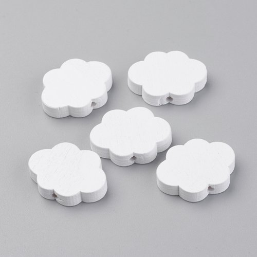 Lot 25 perles bois : nuage blanc 22*16mm