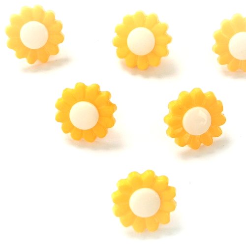 Lot 6 boutons acryliques : marguerite jaune fonçé/blanche 15mm (01)