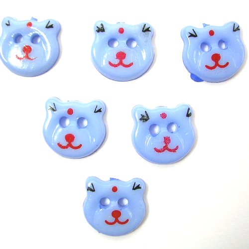Lot 6 boutons acryliques : tete ours bleu 13*12mm (01)