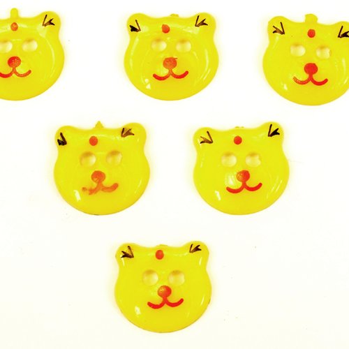 Lot 6 boutons acryliques : tete ours jaune clair 13*12mm (01)