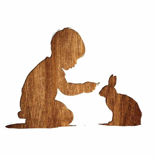 Pochoir plastique mylar 21 x 21cm : enfant regardant un lapin