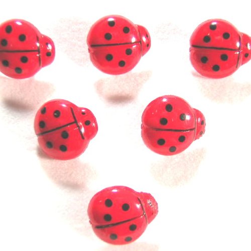 Lot 6 boutons acryliques : coccinelle rouge/noire 14*13mm