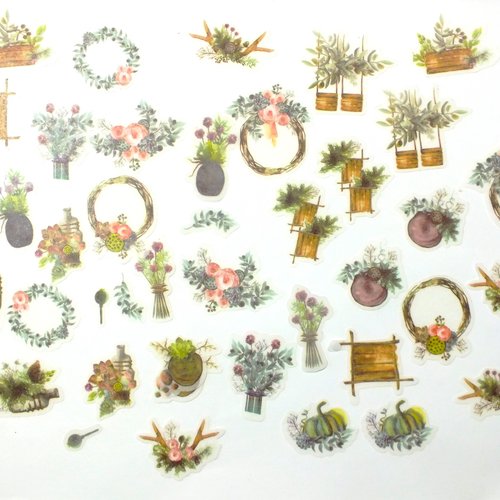 Lot de 40 stickers  motifs fleurs , taille sticker de 16 à 37mm (01)