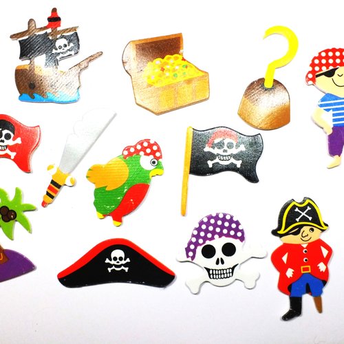 Lot 12 stickers mousse motif autocollant  pirate taille 4 à 6cm