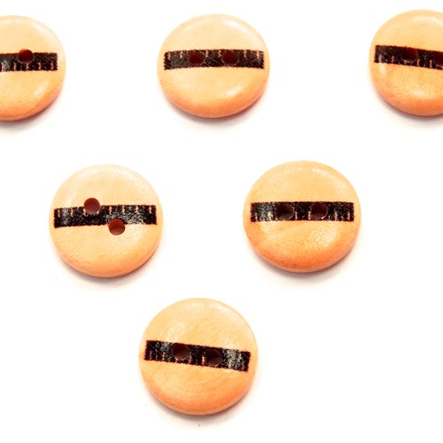 Lot 6 boutons bois : rond motif theme mercerie centimetre 15mm (24)