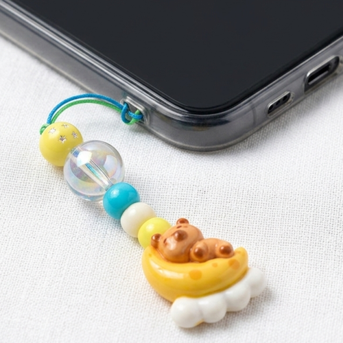Bijou de portable capybara accessoire de téléphone  kawai smartphone capybara sur la lune cordon coloré