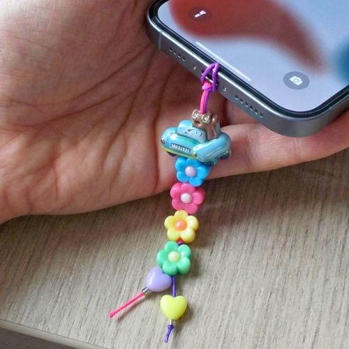 Bijou de téléphone capybara fleurs colorés et voiture kawaii coeurs