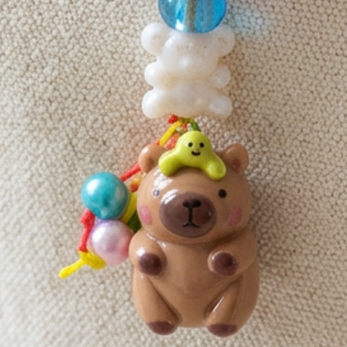 Bijou de téléphone capybara êrles multicolores coeur blanc et vert ourson perles résine pailletées