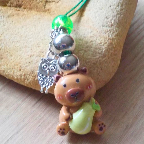Bijou de portable capybara accessoire de téléphone smartphone hibou chouette métal argenté unique
