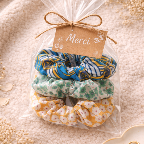 Lot de 3 chouchous faits main en coton – scrunchies cheveux femme – accessoire cheveux floral