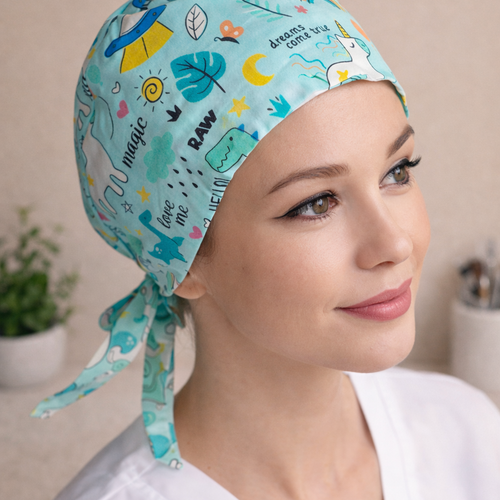 Bonnet chirurgical / calot médical  motifs licornes  bonnet bloc opératoire femme accessoire infirmière coloré
