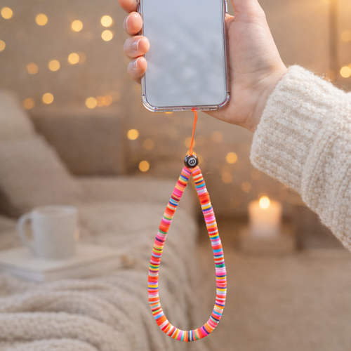 Strap téléphone perles heishi multicolores  dragonne  portable  bijou de téléphone fait main lanière colorée