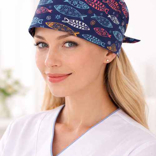 Calot infirmière poissons colorés – calot bloc opératoire fait main