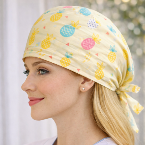 Calot infirmière ananas coloré – calot médical coton fait main bonnet chirurgical original – accessoire soignant été
