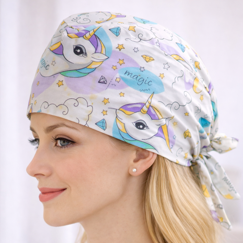 Calot infirmière licorne kawaii fait main – bonnet chirurgical coton – calot médical femme coloré