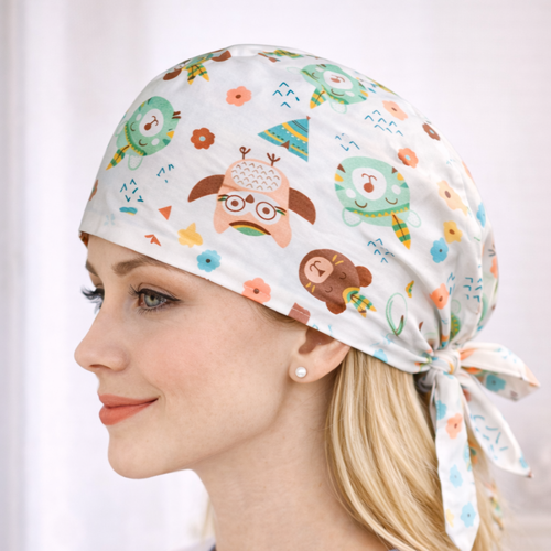 Calot infirmière coton animaux kawaii fait main – bonnet chirurgical femme – calot médical original coloré