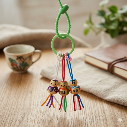 Porte clés avec trois puces d' amour vert bijou de sac original porte bonheur grigri