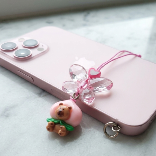 Bijou de téléphone capybara et papillon rose transparent capibala kawai accessoire de sac