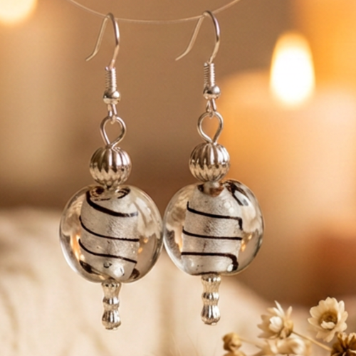Boucles d'oreilles mariage pendantes verre et argent unique faites mains perles de qualité