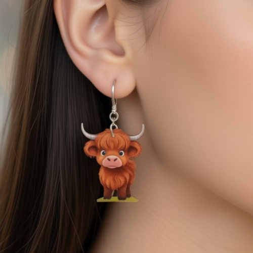 Boucles d'oreilles vache écossaise en acrylique veau rigolo boucles pendantes highland cow