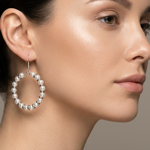 Boucles d'oreilles en argent créoles chic et raffinée mariage cérémonie,perles nacrées coupelles élégantes